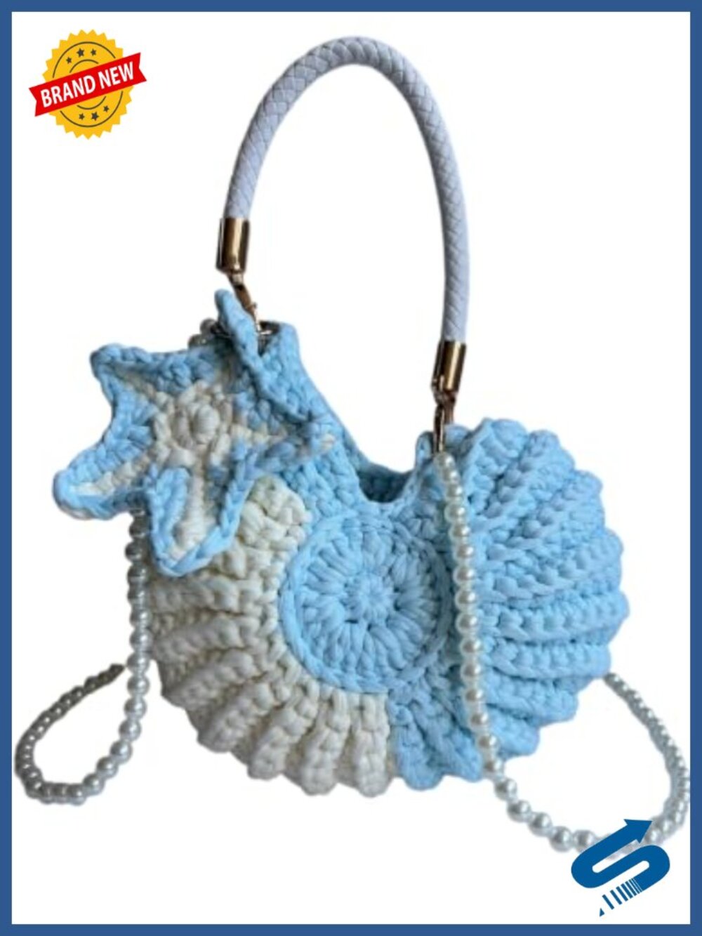 Handmade Crochet Seashell Purse Boho Shell Bag Pearl Strap